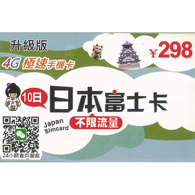 日本Softbank 10日4G 10GB之後降速無限《每日1GB 之後降速128k無限》上網卡電話卡SIM卡data